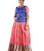 Girls Pink Gerbera Pattu Pavadai | Langa