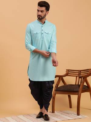 Namaskar Sky Cotton Full Sleeves Solid Above Knee length Regular Fit kurta for men 1