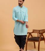 Namaskar Sky Cotton Full Sleeves Solid Above Knee length Regular Fit kurta for men