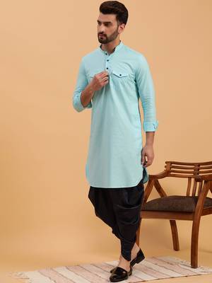 Namaskar Sky Cotton Full Sleeves Solid Above Knee length Regular Fit kurta for men 2