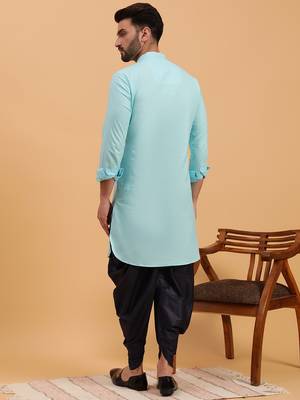 Namaskar Sky Cotton Full Sleeves Solid Above Knee length Regular Fit kurta for men 4