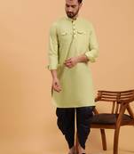 Namaskar Green Cotton Full Sleeves Solid Above Knee length Regular Fit kurta for men