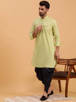 Namaskar Green Cotton Full Sleeves Solid Above Knee length Regular Fit kurta for men 2