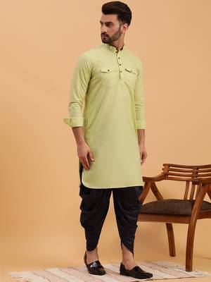 Namaskar Green Cotton Full Sleeves Solid Above Knee length Regular Fit kurta for men 3