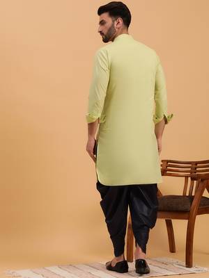 Namaskar Green Cotton Full Sleeves Solid Above Knee length Regular Fit kurta for men 4