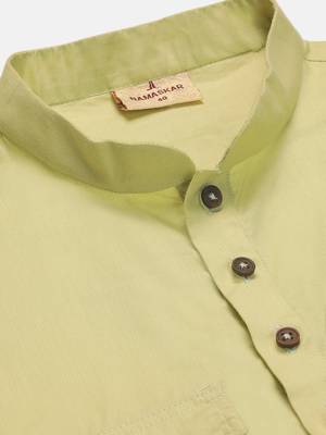 Namaskar Green Cotton Full Sleeves Solid Above Knee length Regular Fit kurta for men 5