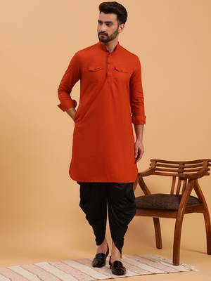 Namaskar Maroon Cotton Full Sleeves Solid Above Knee length Regular Fit kurta for men 1