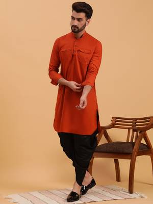 Namaskar Maroon Cotton Full Sleeves Solid Above Knee length Regular Fit kurta for men 2