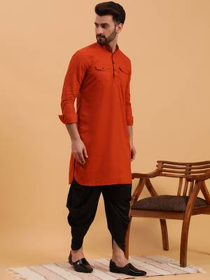 Namaskar Maroon Cotton Full Sleeves Solid Above Knee length Regular Fit kurta for men 3