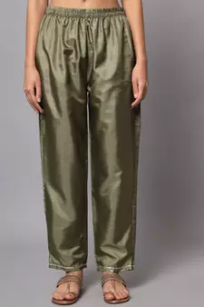 Mehendi embroidered chanderi silk Kurta Pant With Dupatta