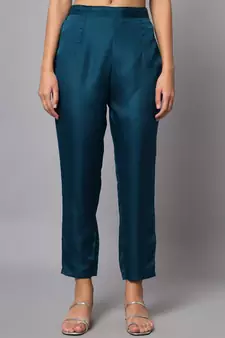 Teal embroidered chanderi silk Kurta Pant With Dupatta