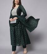 Dark-green embroidered chanderi silk Kurta Pant With Dupatta