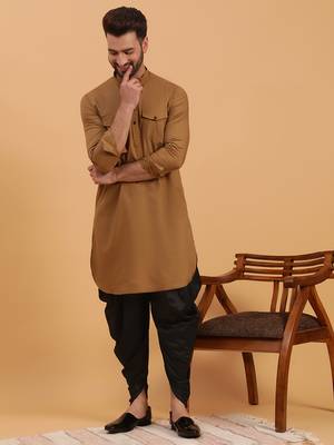Namaskar Rust Cotton Full Sleeves Solid Above Knee length Regular Fit kurta for men 1