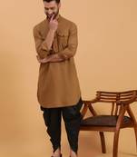Namaskar Rust Cotton Full Sleeves Solid Above Knee length Regular Fit kurta for men