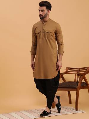 Namaskar Rust Cotton Full Sleeves Solid Above Knee length Regular Fit kurta for men 2