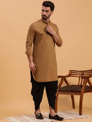 Namaskar Rust Cotton Full Sleeves Solid Above Knee length Regular Fit kurta for men 3