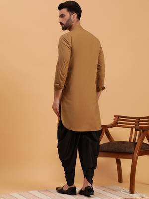 Namaskar Rust Cotton Full Sleeves Solid Above Knee length Regular Fit kurta for men 4