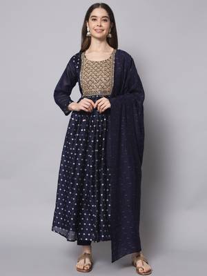 Navy-blue embroidered chanderi silk Kurta Pant With Dupatta 1