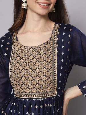 Navy-blue embroidered chanderi silk Kurta Pant With Dupatta 2