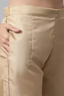 Beige embroidered cotton silk Kurta Pant With Dupatta