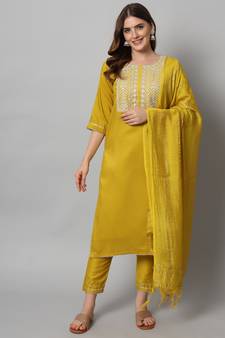 Mustard embroidered silk blend salwar