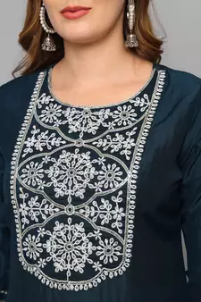 Cobalt-blue embroidered silk blend Kurta Pant With Dupatta