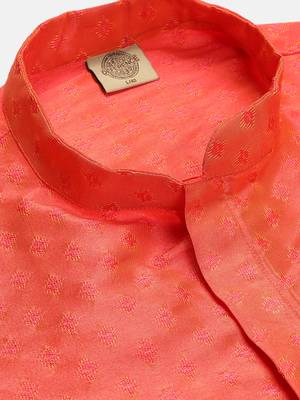 Namaskar ORANGE SILK Full Sleeves Self Design Knee Length Regular Fit kurta for men 5