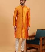 Namaskar MUSTURD SILK Full Sleeves Self Design Knee Length Regular Fit kurta for men