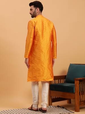 Namaskar MUSTURD SILK Full Sleeves Self Design Knee Length Regular Fit kurta for men 4