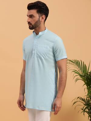 Namaskar SKY BLUE COTTON Half Sleeves Solid Medium Length Regular Fit kurta for men 2