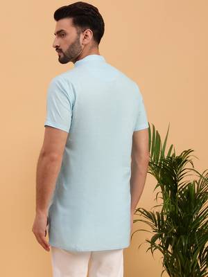 Namaskar SKY BLUE COTTON Half Sleeves Solid Medium Length Regular Fit kurta for men 4