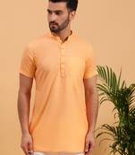 Namaskar ORANGE COTTON Half Sleeves Solid Medium Length Regular Fit kurta for men