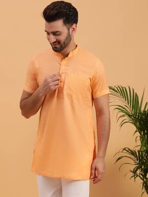 Namaskar ORANGE COTTON Half Sleeves Solid Medium Length Regular Fit kurta for men 2