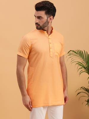 Namaskar ORANGE COTTON Half Sleeves Solid Medium Length Regular Fit kurta for men 3