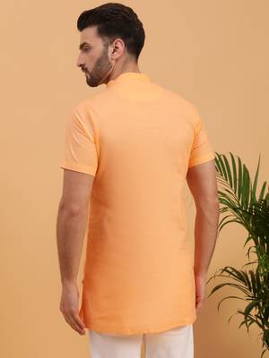 Namaskar ORANGE COTTON Half Sleeves Solid Medium Length Regular Fit kurta for men 4