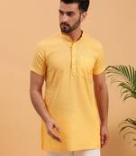 Namaskar YELLOW COTTON Half Sleeves Solid Medium Length Regular Fit kurta for men