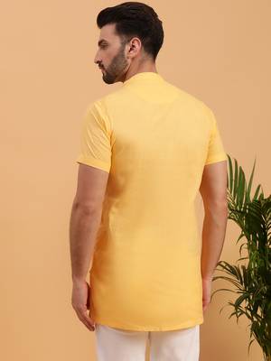 Namaskar YELLOW COTTON Half Sleeves Solid Medium Length Regular Fit kurta for men 4