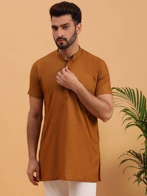 Namaskar CHOCOLATE COTTON Half Sleeves Solid Medium Length Regular Fit kurta for men 1