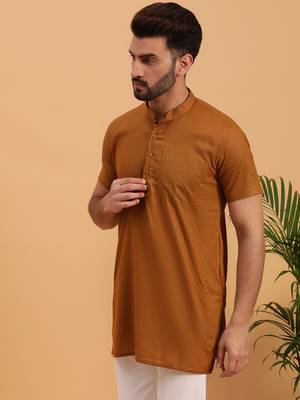 Namaskar CHOCOLATE COTTON Half Sleeves Solid Medium Length Regular Fit kurta for men 2