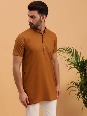 Namaskar CHOCOLATE COTTON Half Sleeves Solid Medium Length Regular Fit kurta for men 3