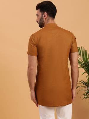 Namaskar CHOCOLATE COTTON Half Sleeves Solid Medium Length Regular Fit kurta for men 4