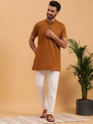 Namaskar CHOCOLATE COTTON Half Sleeves Solid Medium Length Regular Fit kurta for men 5