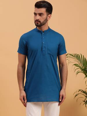 Namaskar NAVY BLUE COTTON Half Sleeves Solid Medium Length Regular Fit kurta for men 1