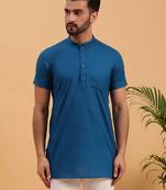Namaskar NAVY BLUE COTTON Half Sleeves Solid Medium Length Regular Fit kurta for men
