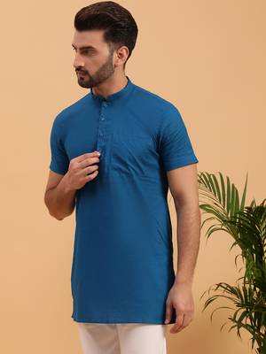 Namaskar NAVY BLUE COTTON Half Sleeves Solid Medium Length Regular Fit kurta for men 2