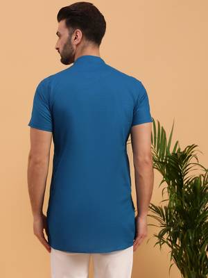Namaskar NAVY BLUE COTTON Half Sleeves Solid Medium Length Regular Fit kurta for men 4