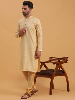 Namaskar CREAM SILK Full Sleeves Self Design Knee Length Regular Fit kurta for men 2