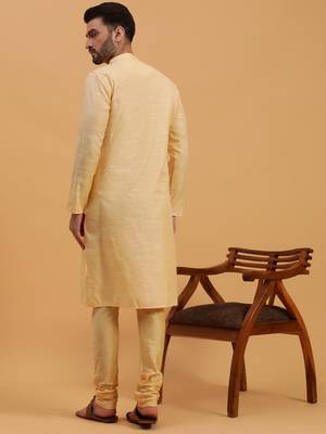 Namaskar CREAM SILK Full Sleeves Self Design Knee Length Regular Fit kurta for men 4