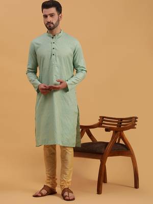 Namaskar SKY SILK Full Sleeves Self Design Knee Length Regular Fit kurta for men 1