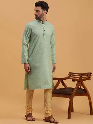 Namaskar SKY SILK Full Sleeves Self Design Knee Length Regular Fit kurta for men 3
